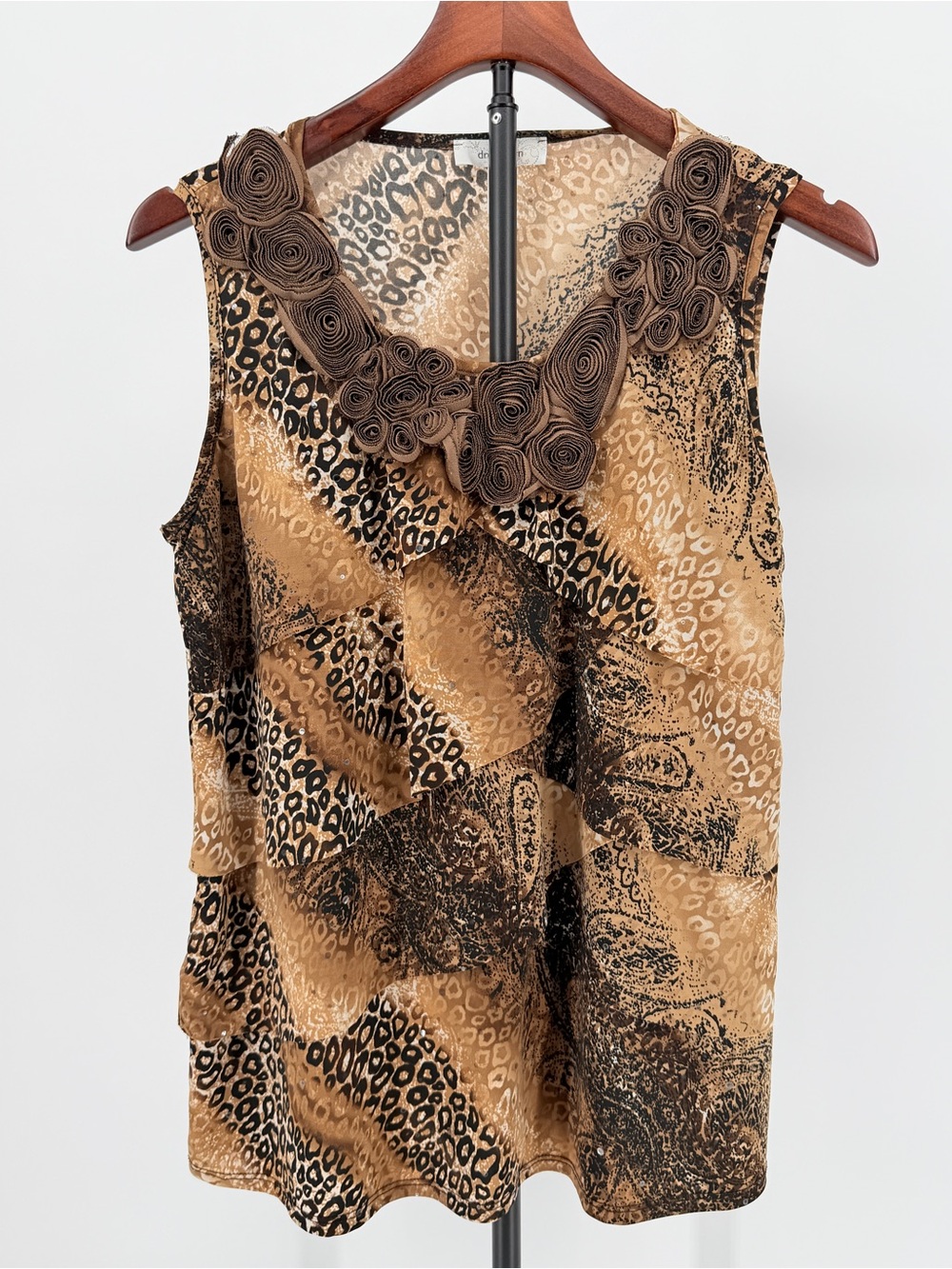 Y2K Dress Barn Leopard rosette tank blouse women large Indie Rock Mob Wife top